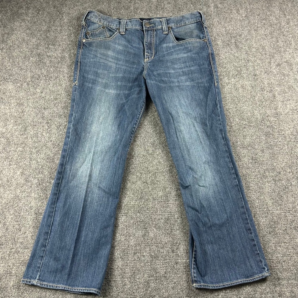 Rock & Republic Jeans Mens 38x30 Blue‎ Denim Bootcut Flap Pocket Contrast Stitch